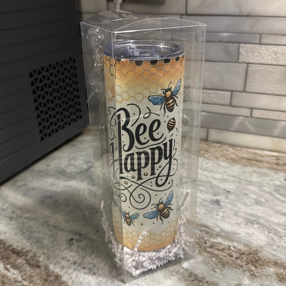 Bee Happy 20oz skinny tumbler